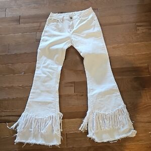 Moda Luxe Fringed White Women's Jeans